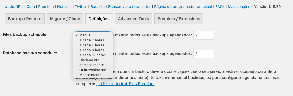 Configurar backups agendados
