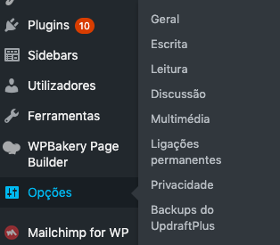 Opções Backup UpdraftPlus