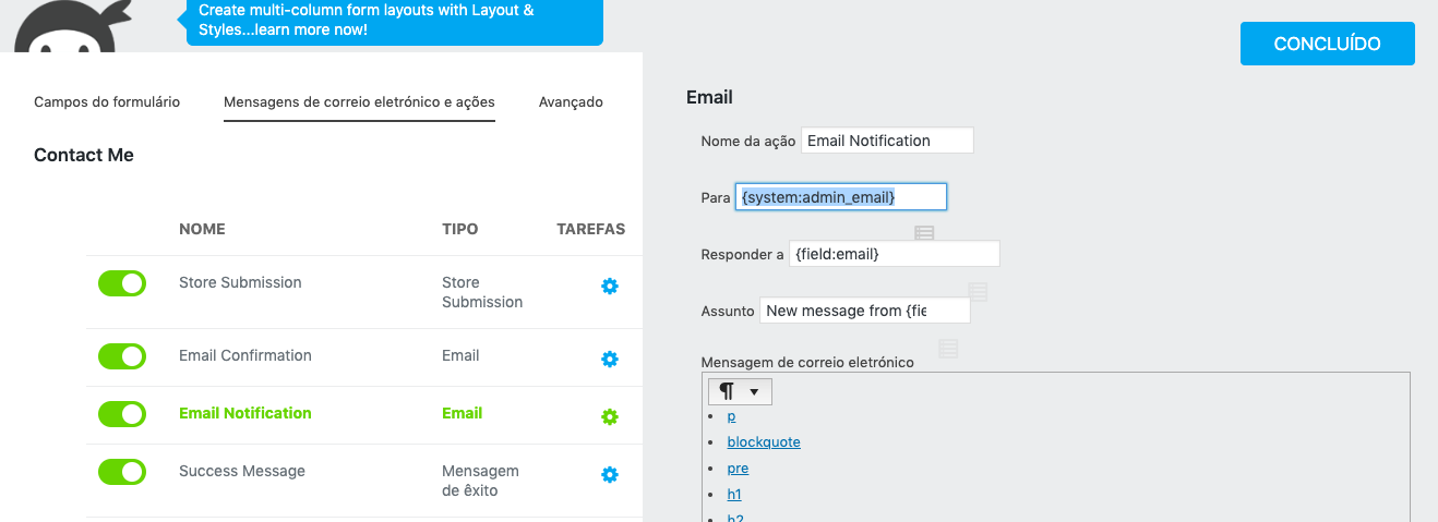 Convém alterar o "Email Confirmation"